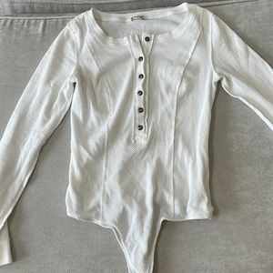 Free People white thermal henley body suit